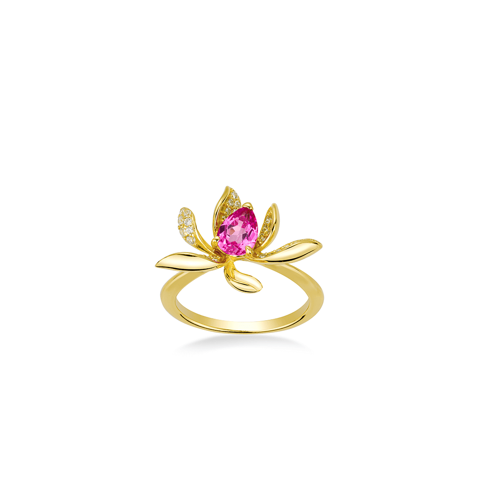 #10092 ハートに咲く一輪の華 - ローズレッドと煌めく花びらの、豪華なフルダイヤモンドリング（925シルバー）