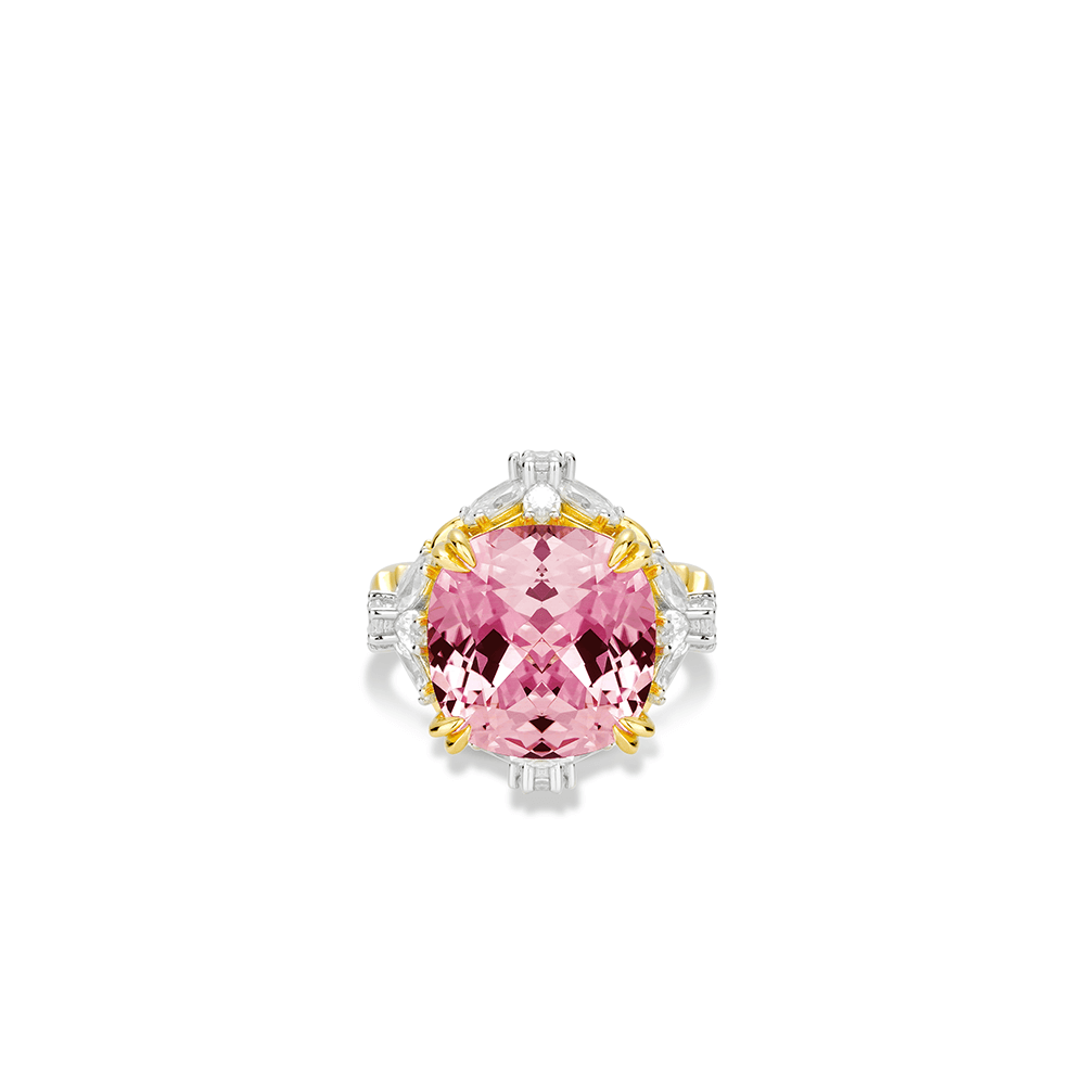 #10254 ゴールドピンクスクエアジェムフルブラインドリング 可愛らしいピンク宝石が輝く豪華デザイン 大人可愛い光沢 万能指元アクセサリー（925银）