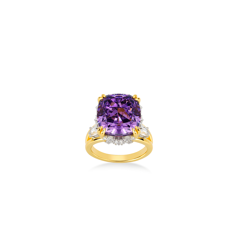#10430パープル四角形 リング  ×豪華光沢 大人可愛い万能指元アクセサリー(シルバー925)