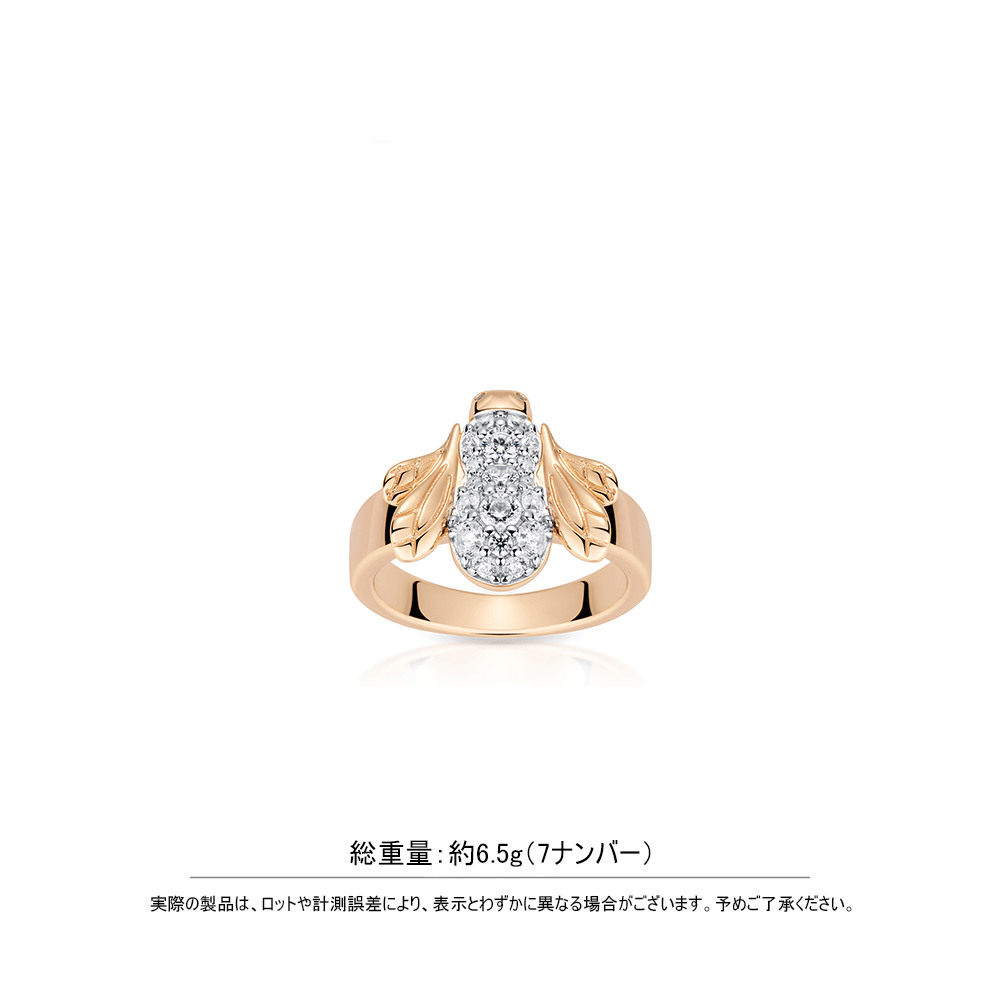 #10800 - シャンパンゴールドのミツバチが白いダイヤで輝き指に可愛らしくとまる - 個性的なリング、おしゃれな雰囲気（925シルバー）