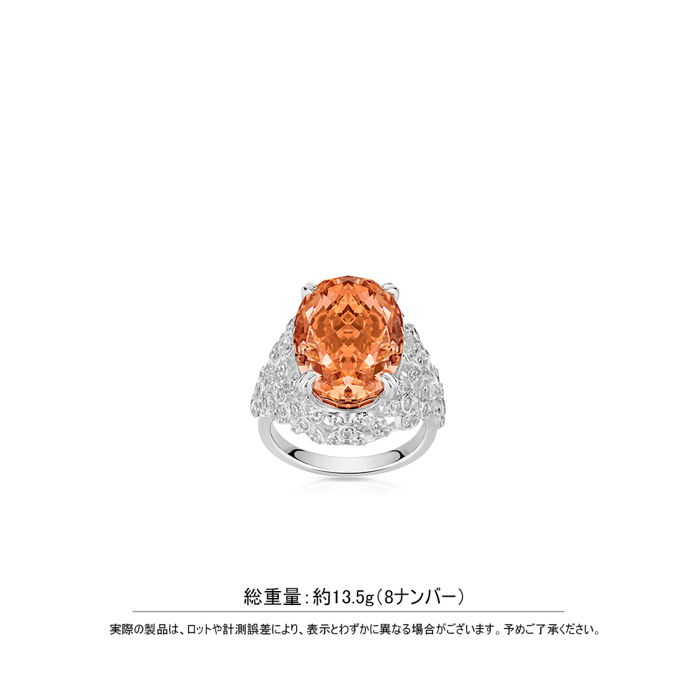 #1086 -オレンジオーバルジェムリング 豪華デザイン 大人可愛い豪華光沢 オシャレな指元アクセサリー(S925)