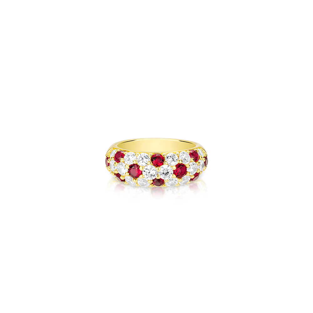 #10899-レッド＆ホワイト 豪華メレダイヤ リング コーデに合わせやすい 高級感アクセサリー（925シルバー）