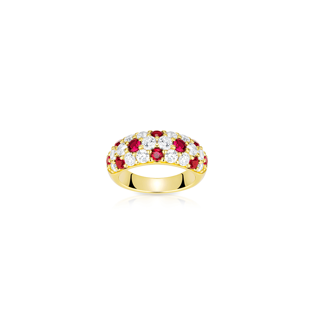 #10899-レッド＆ホワイト 豪華メレダイヤ リング コーデに合わせやすい 高級感アクセサリー（925シルバー）