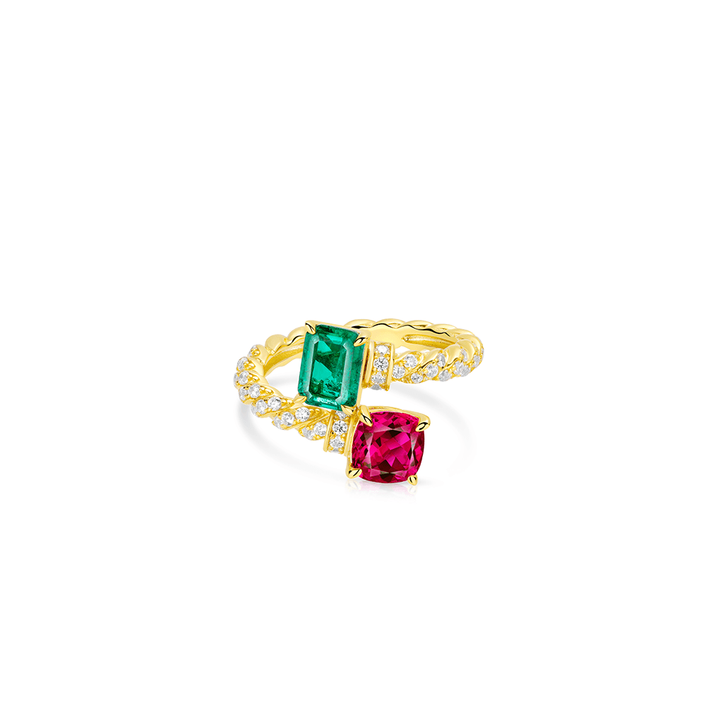 #10956-レッドグリーン ダブルストーン リング（925シルバー）