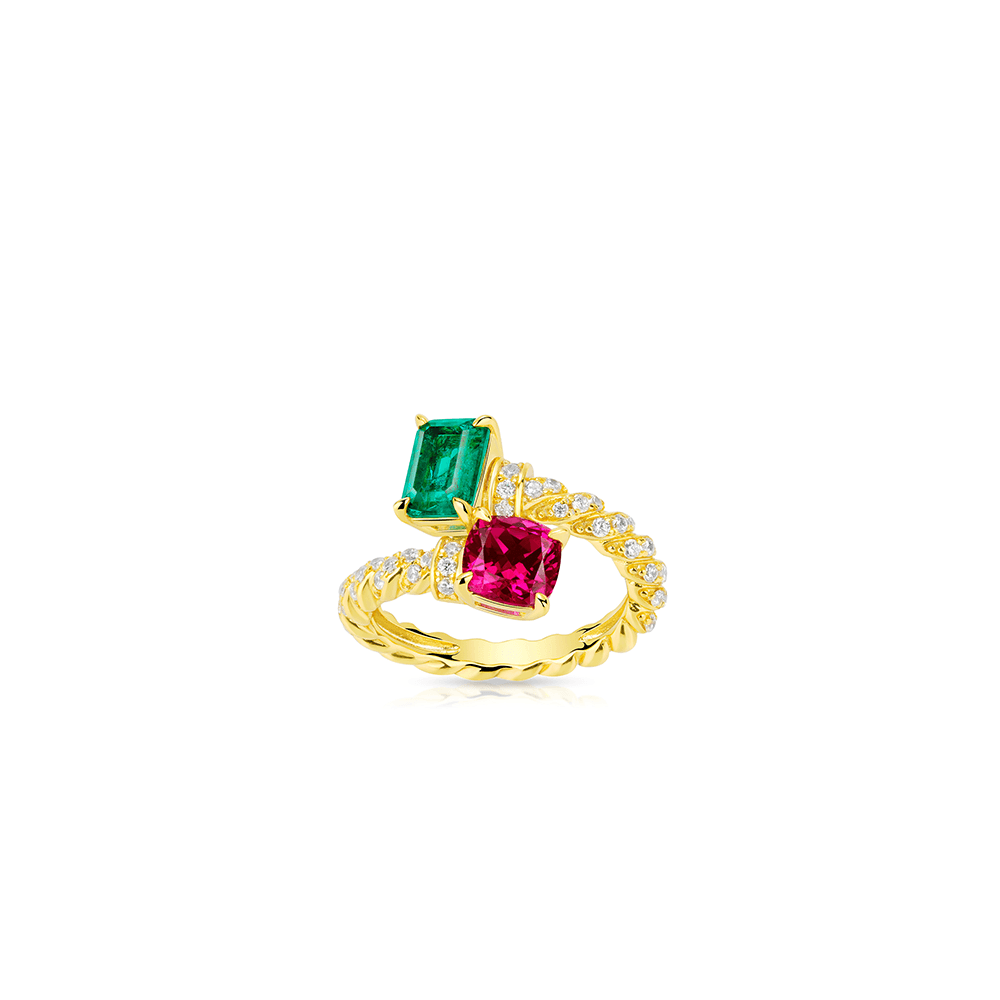 #10956-レッドグリーン ダブルストーン リング（925シルバー）