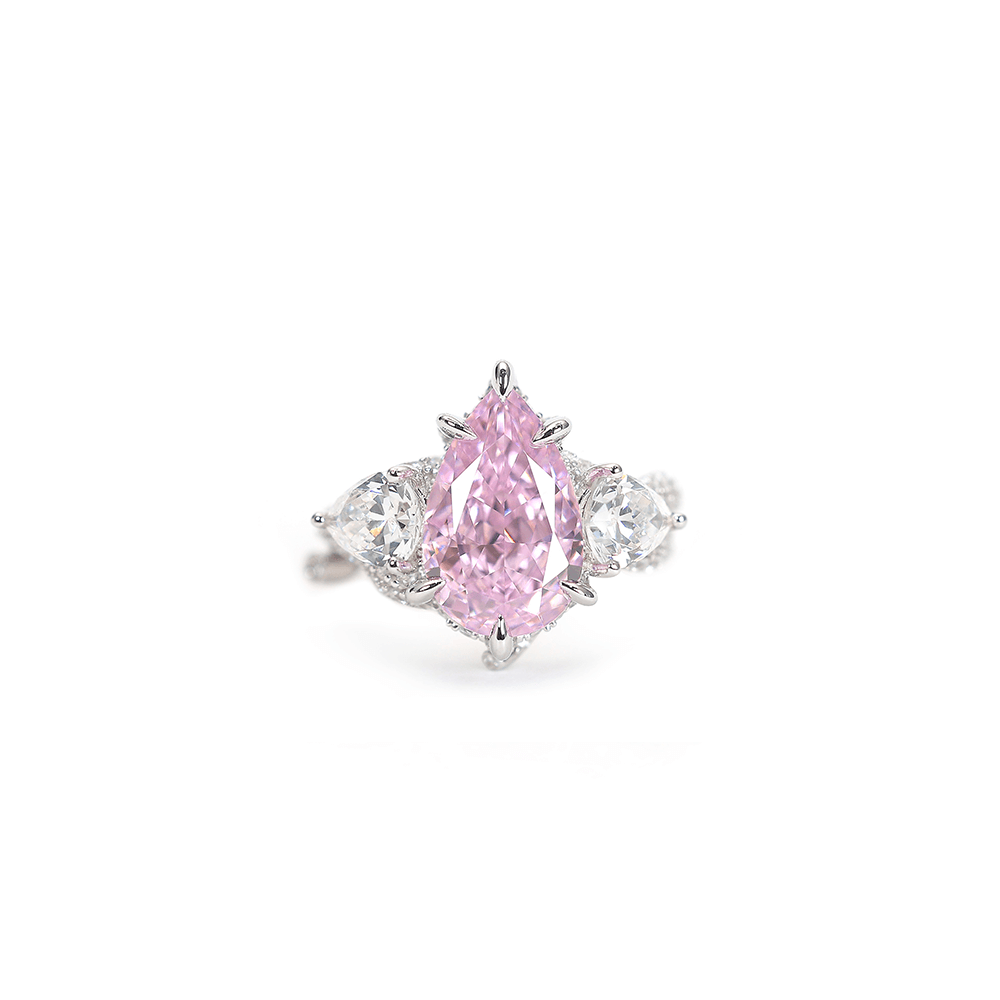 #1256ピンクホワイトペアシェイプジェムリング 豪華デザイン 大人可愛い オシャレな指元アクセサリー（S925）