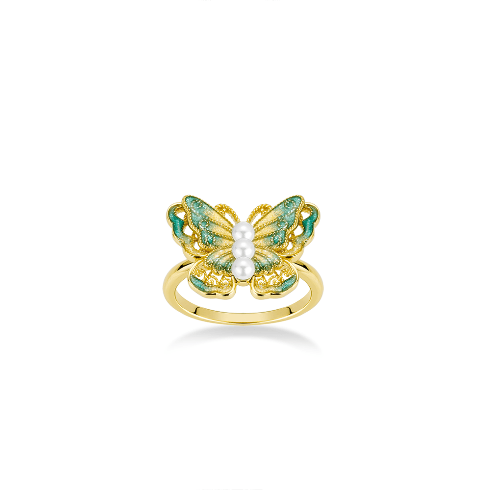 #1971 カラフル透かし蝶リング 豪華ジュエルセッティング コーデに合わせやすいアクセサリー（S925）