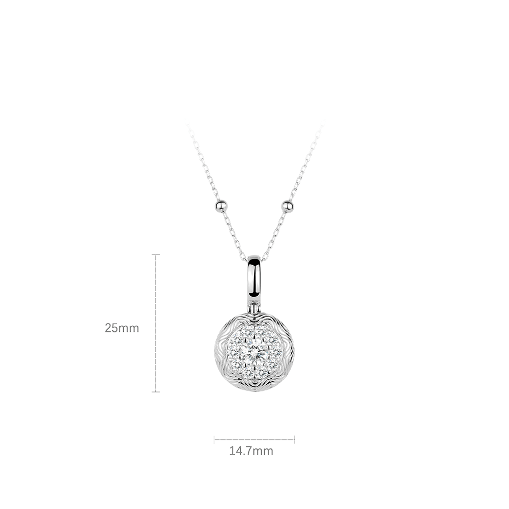 #20094   彫刻が紡ぐひまわり - 銀色彫刻模様 満ちたダイヤモンドの太陽の花  豪華のネックレス(925シルバー)