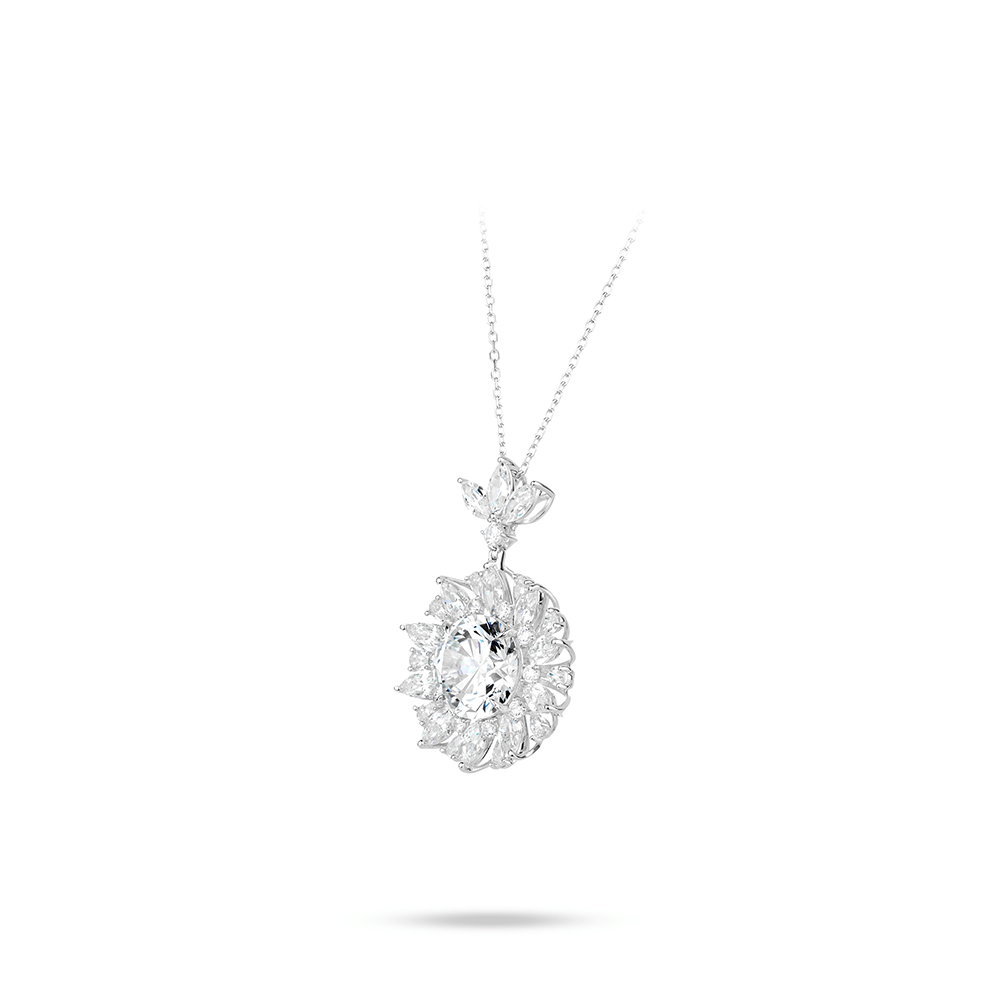 #20662- シルバーホワイトフルブラインドサンフラワーネックレス 太陽花のように輝くデザイン 大人可愛い豪華光沢 万能ネックレス(925シルバー)