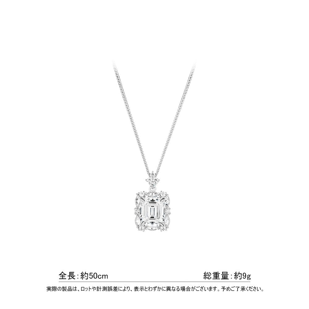 XL-2078 -長方形を囲む丸と馬の目のリズム - 豪華に煌めくシルバーダイヤモンドネックレス(人工的な宝石・S925)