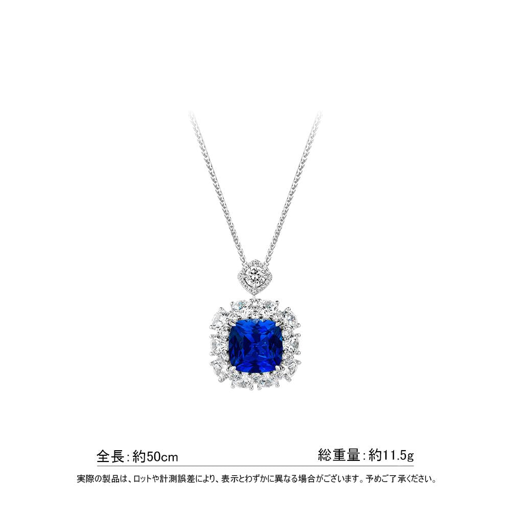 #2132-ブルースクエア宝石ネックレス アイスフラワーデザインで高級感満載 大人可愛い万能ネックレス（925シルバー）