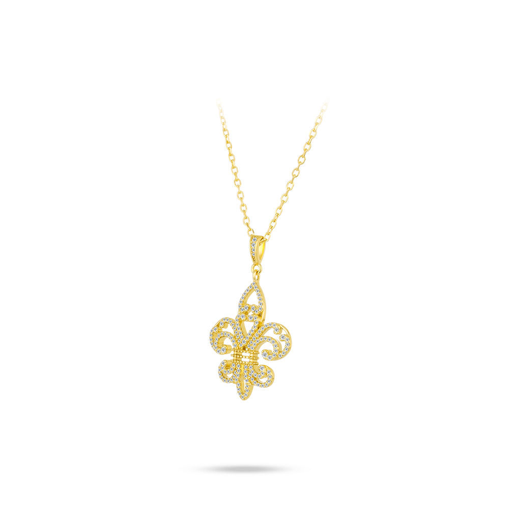 #21452 金色アイリスモチーフネックレス  大人可愛い豪華光沢 オシャレなネックレスアクセサリー（S925）