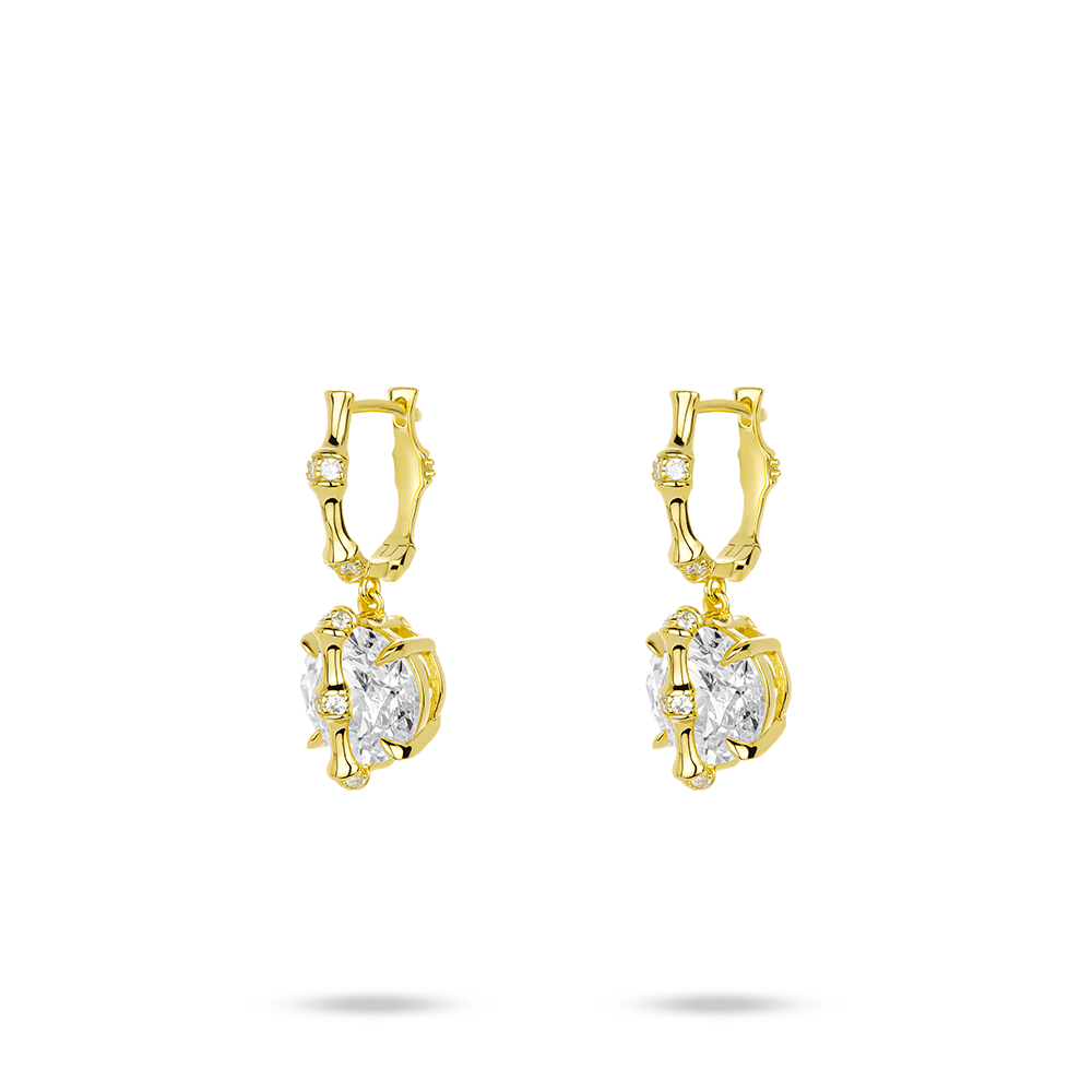 #30021-四つ爪一粒ダイヤ 竹節イヤリング 上品シンプル 万能イヤーアクセ (S925)