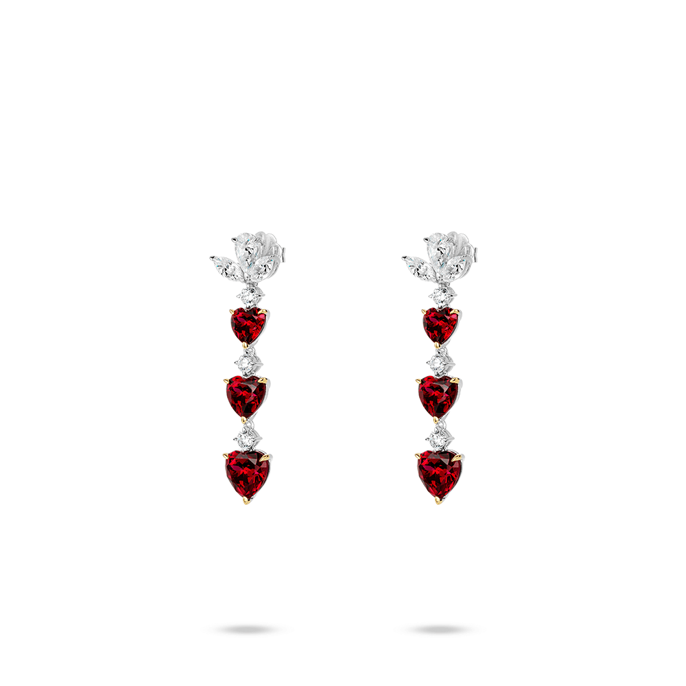 #30128レッドハートジェムピアス タッセルデザイン 大人可愛い豪華光沢 オシャレなイヤーアクセサリー（925銀）