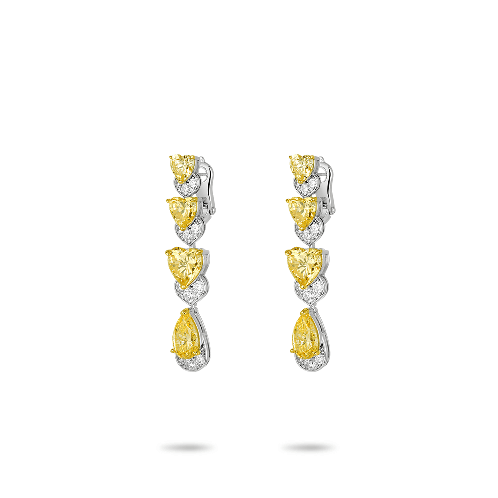 #30284-（37500）イエローハート & ペアシェイプジェムピアス タッセルデザイン 大人可愛い豪華光沢 オシャレなイヤーアクセサリー（S925）