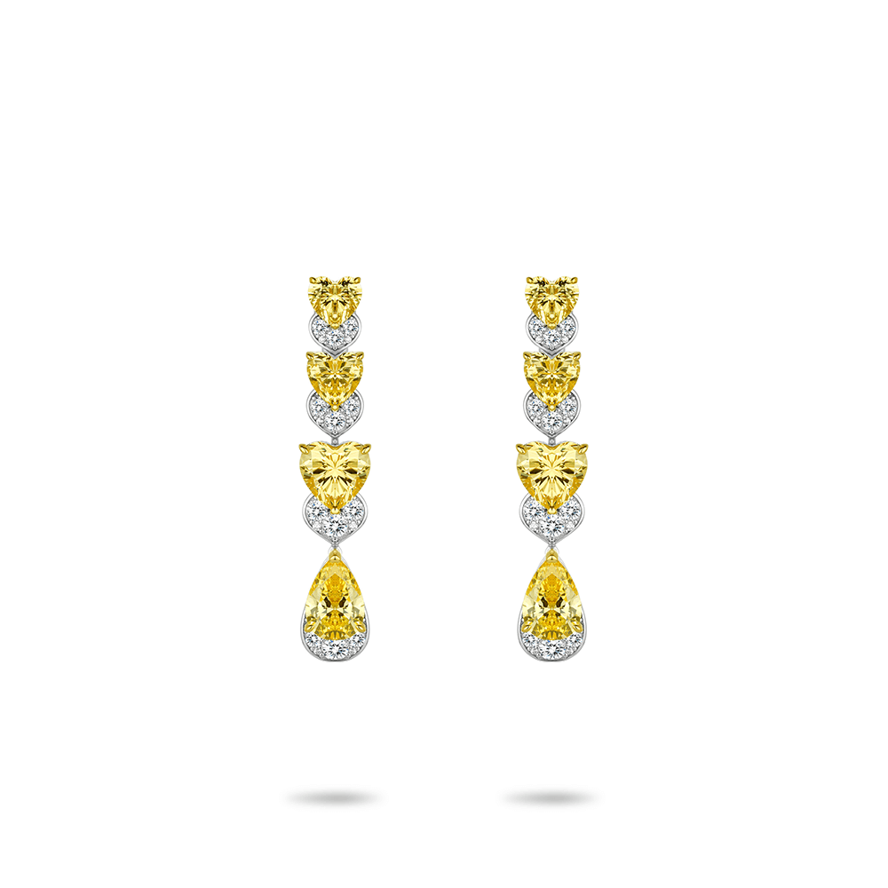 #30284-（37500）イエローハート & ペアシェイプジェムピアス タッセルデザイン 大人可愛い豪華光沢 オシャレなイヤーアクセサリー（S925）