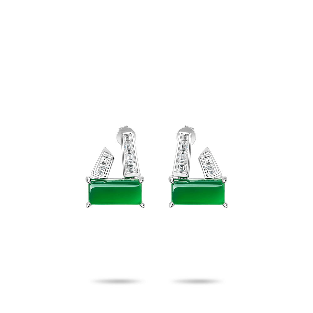 #30316 緑の三角デザインで耳元に輝く - おしゃれなイヤリング、上品な雰囲気（925シルバー）