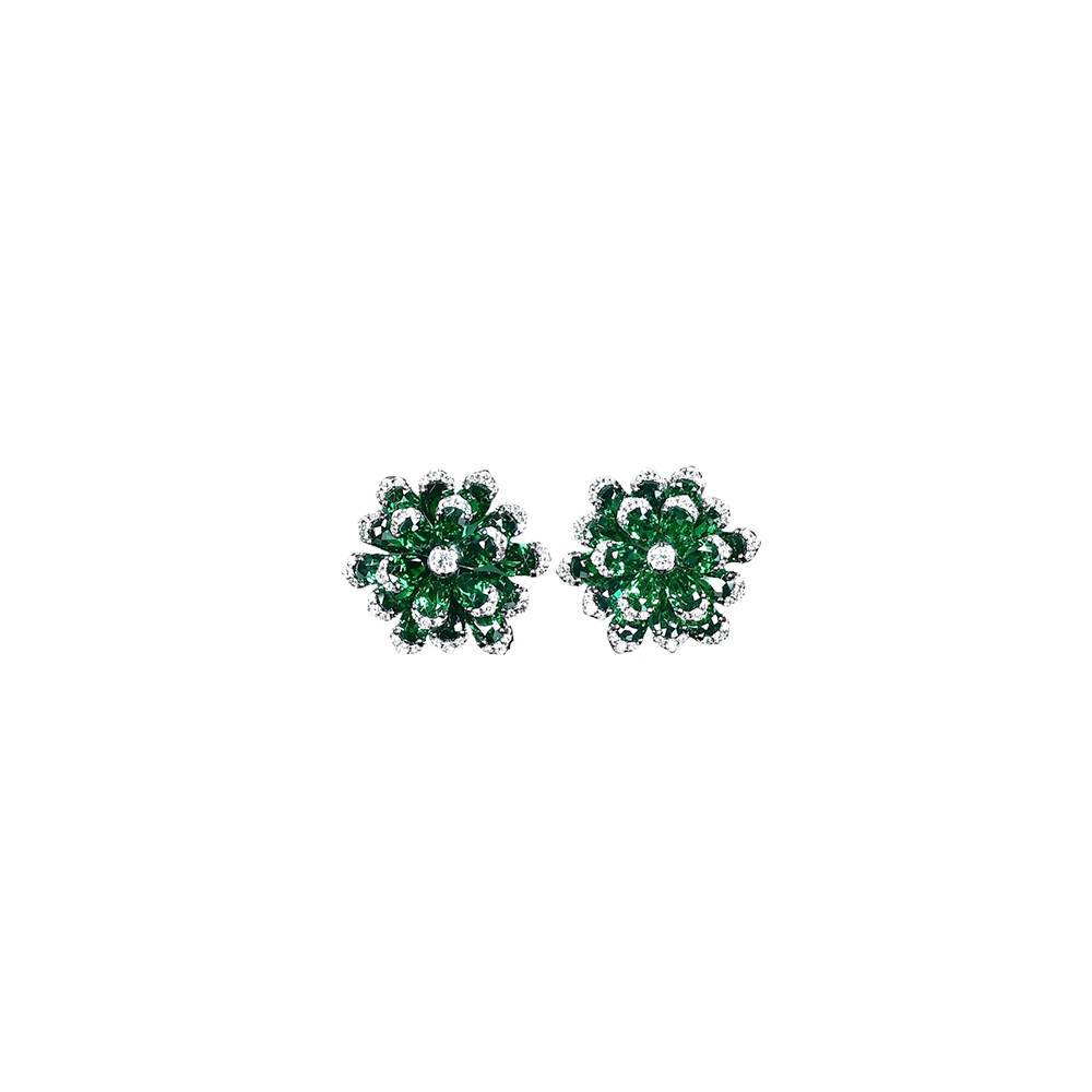 #3034グリーンエターナルフラワーイヤリング 永生花デザイン 大人可愛い豪華光沢 万能イヤーアクセサリー(S925)