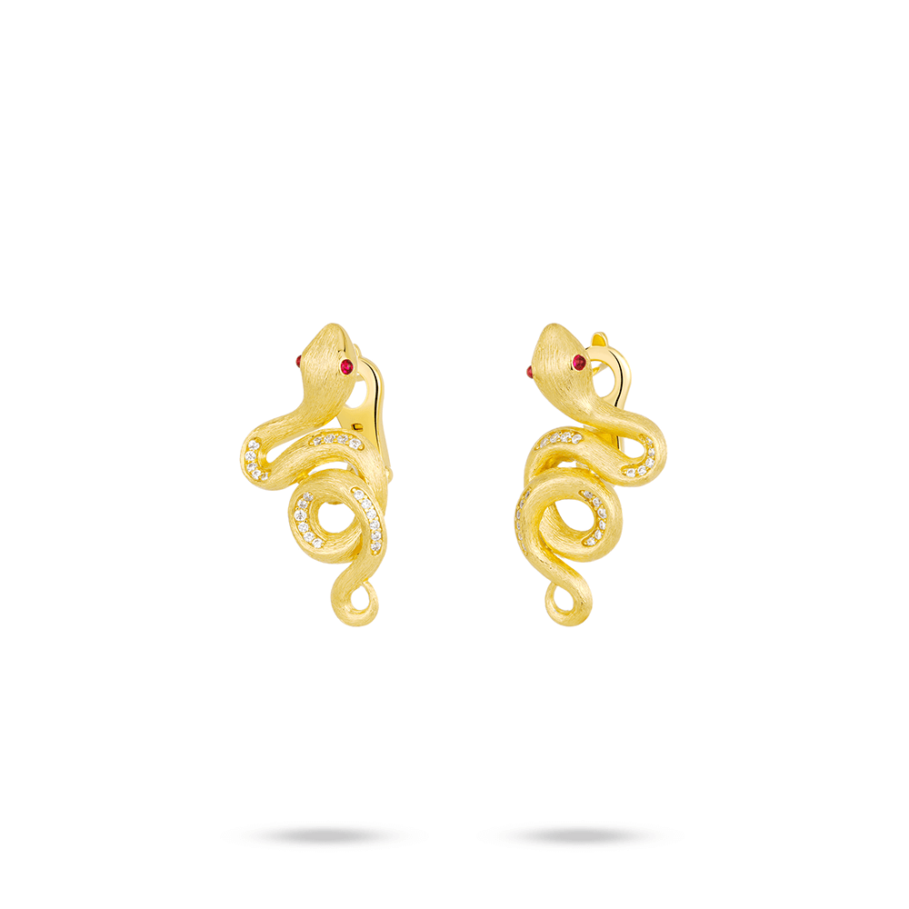 #30367-ヘアライン仕上げ蛇総石イヤリング 高級個性 万能イヤーアクセ (S925)