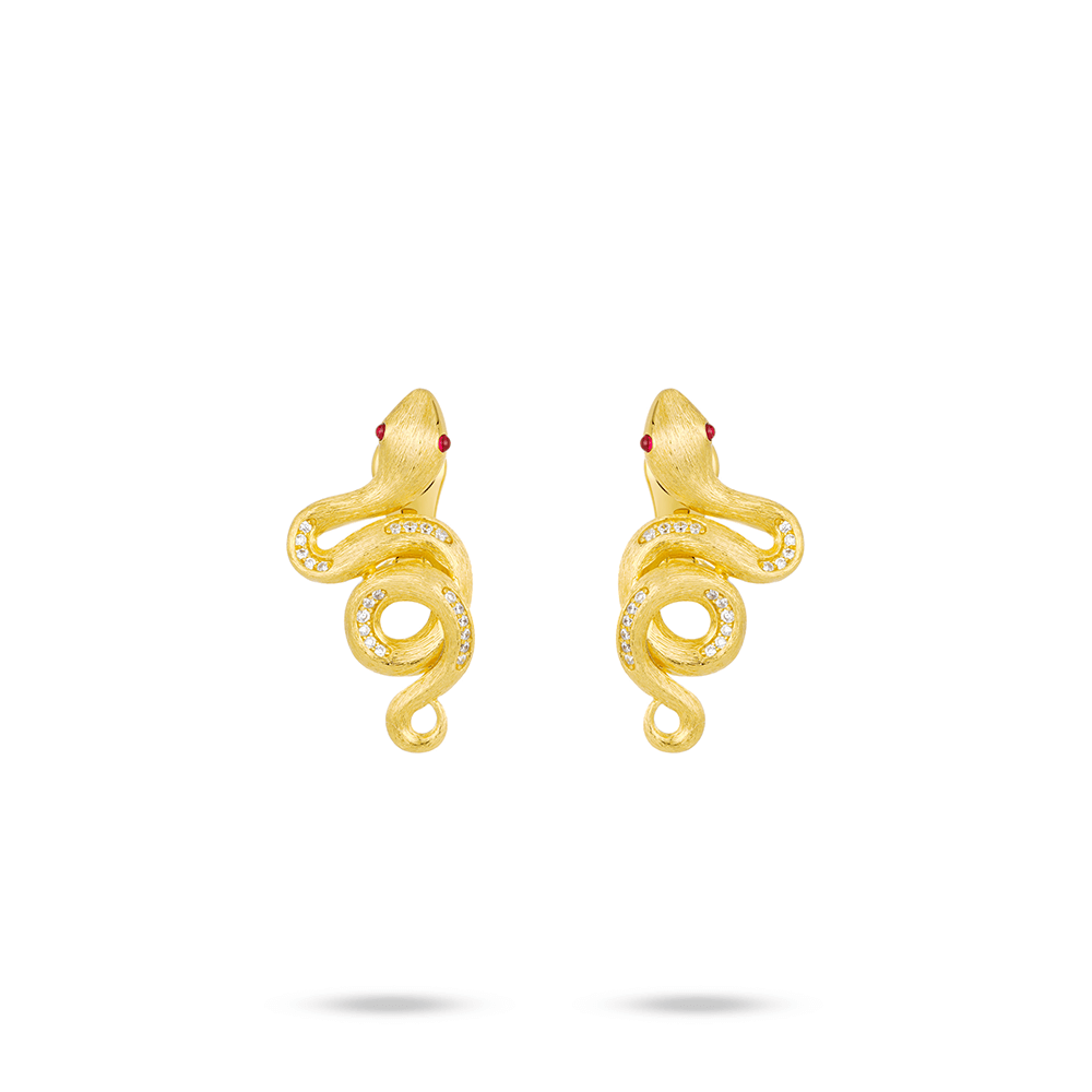 #30367-ヘアライン仕上げ蛇総石イヤリング 高級個性 万能イヤーアクセ (S925)