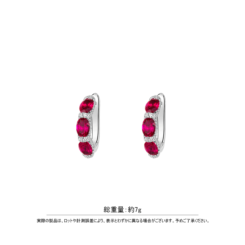 #30490-薔薇紅の三つの宝石がシルバーのダイヤ半円に包まれ耳元に艶やかに輝く - ゴージャスなイヤリング、上品な雰囲気（925シルバー）
