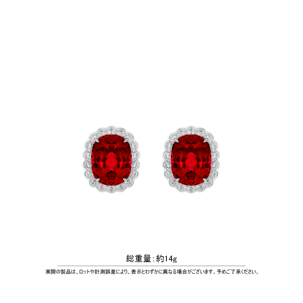 EH-30554-オーバル型 深いルビーカラーのレース縁取りリングスタッドピアス。日常・オフィス・カジュアルに着用できます。（S925シルバー・人工宝石）