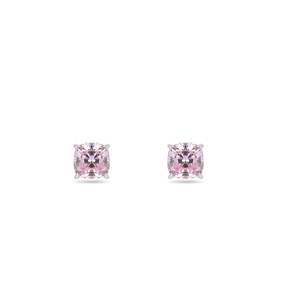 #3209 (特典版)桜ピンクの方形石が四つ爪で耳元に柔らかく輝く - クラシックなエレガントピアス（925シルバー）