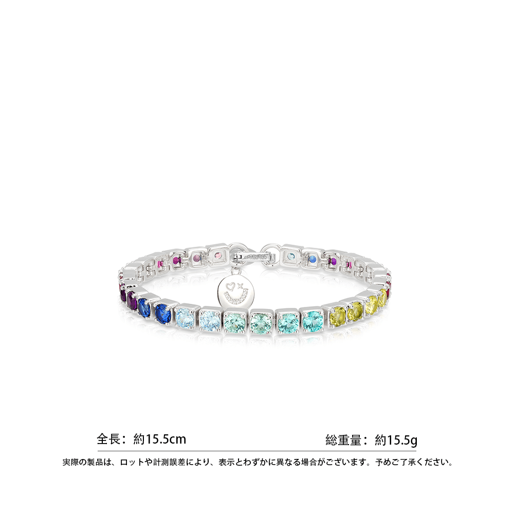 #40032 虹のカラーが腕元に煌めく - ダイヤが輝く、ゴージャスなレインボーブレスレット（925シルバー）