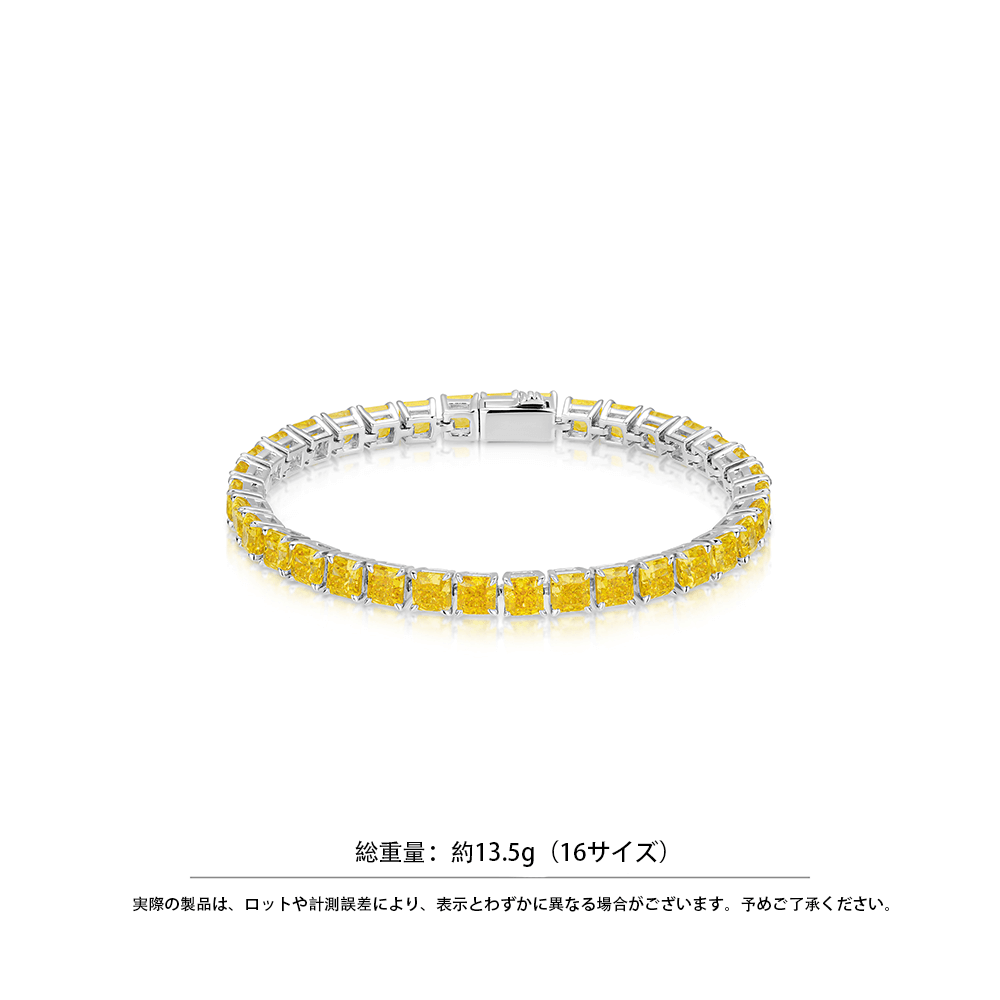 #40170黄き四角石が腕元に煌めく - フォークローズが包む、ゴージャスなブレスレット（925シルバー）