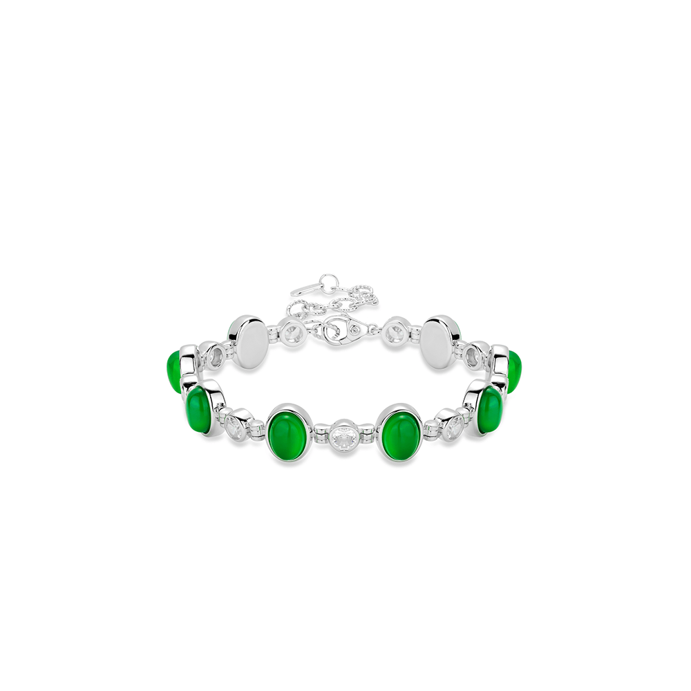 #4763- シルバーグリーンジェムフルブラインドブレスレット 緑の宝石が高級感に輝くデザイン 大人可愛い万能アクセサリー