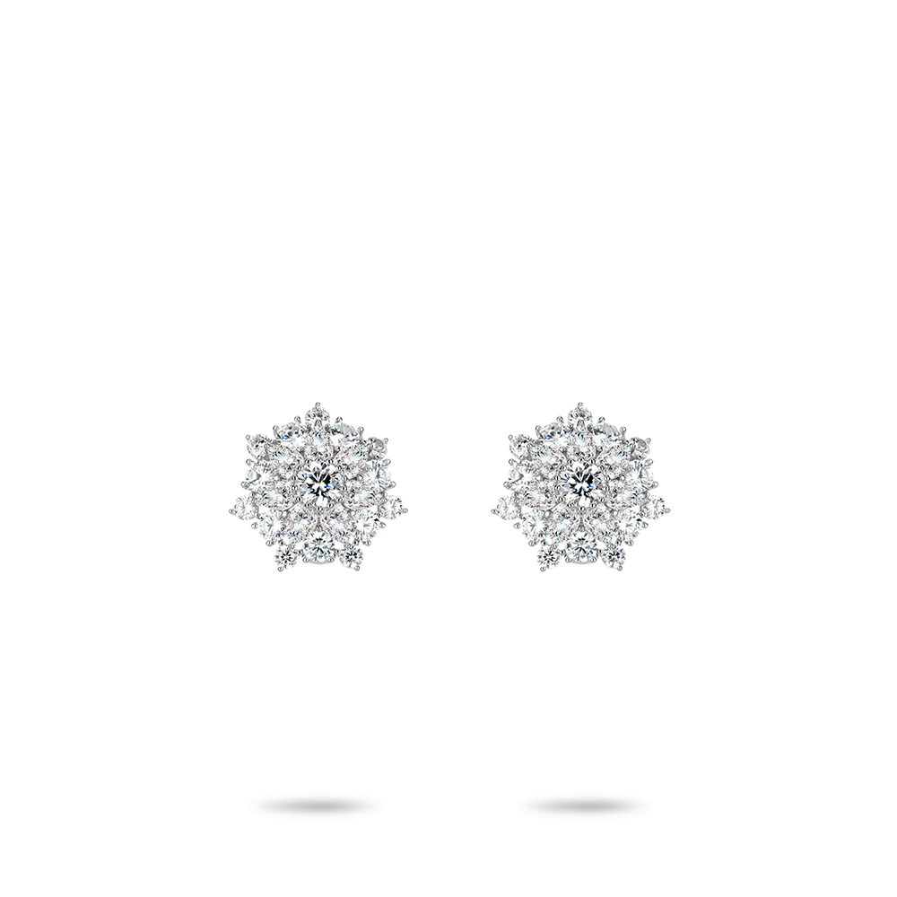 #30113-白サンフラワーフルダイヤ 豪華镶嵌レディースピアス（S925）