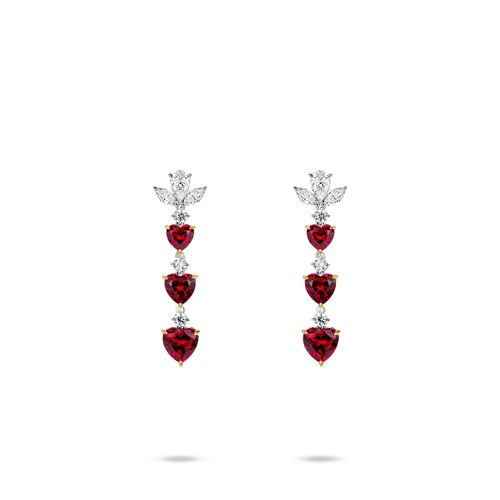 #30128レッドハートジェムピアス タッセルデザイン 大人可愛い豪華光沢 オシャレなイヤーアクセサリー（925銀）
