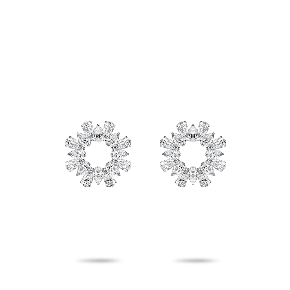 #30246ホワイトドロップフルダイヤ 輪太陽花豪華ピアス（S925）