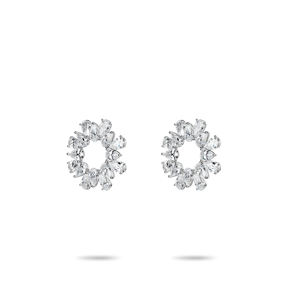 #30246ホワイトドロップフルダイヤ 輪太陽花豪華ピアス（S925）