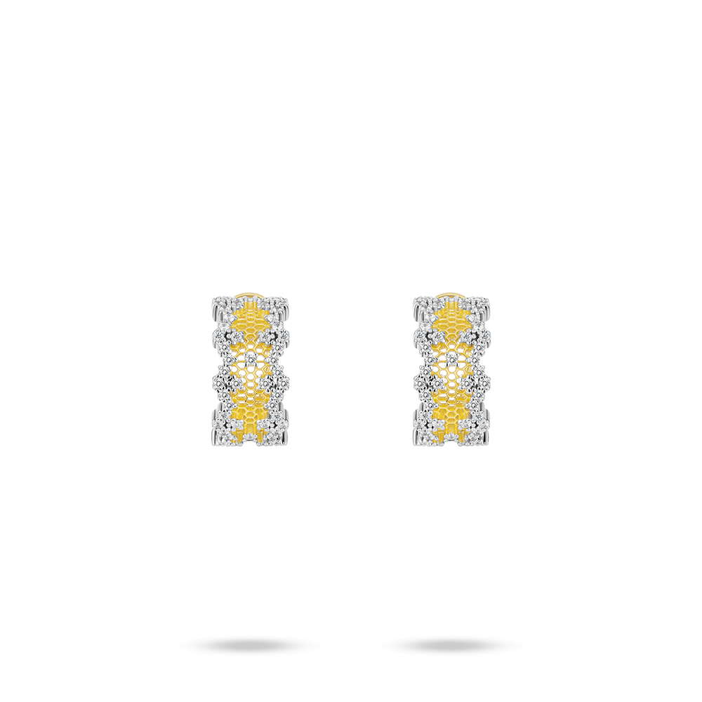 #30307-バイカラーフルダイヤ レース透かし万能ピアス(S925)