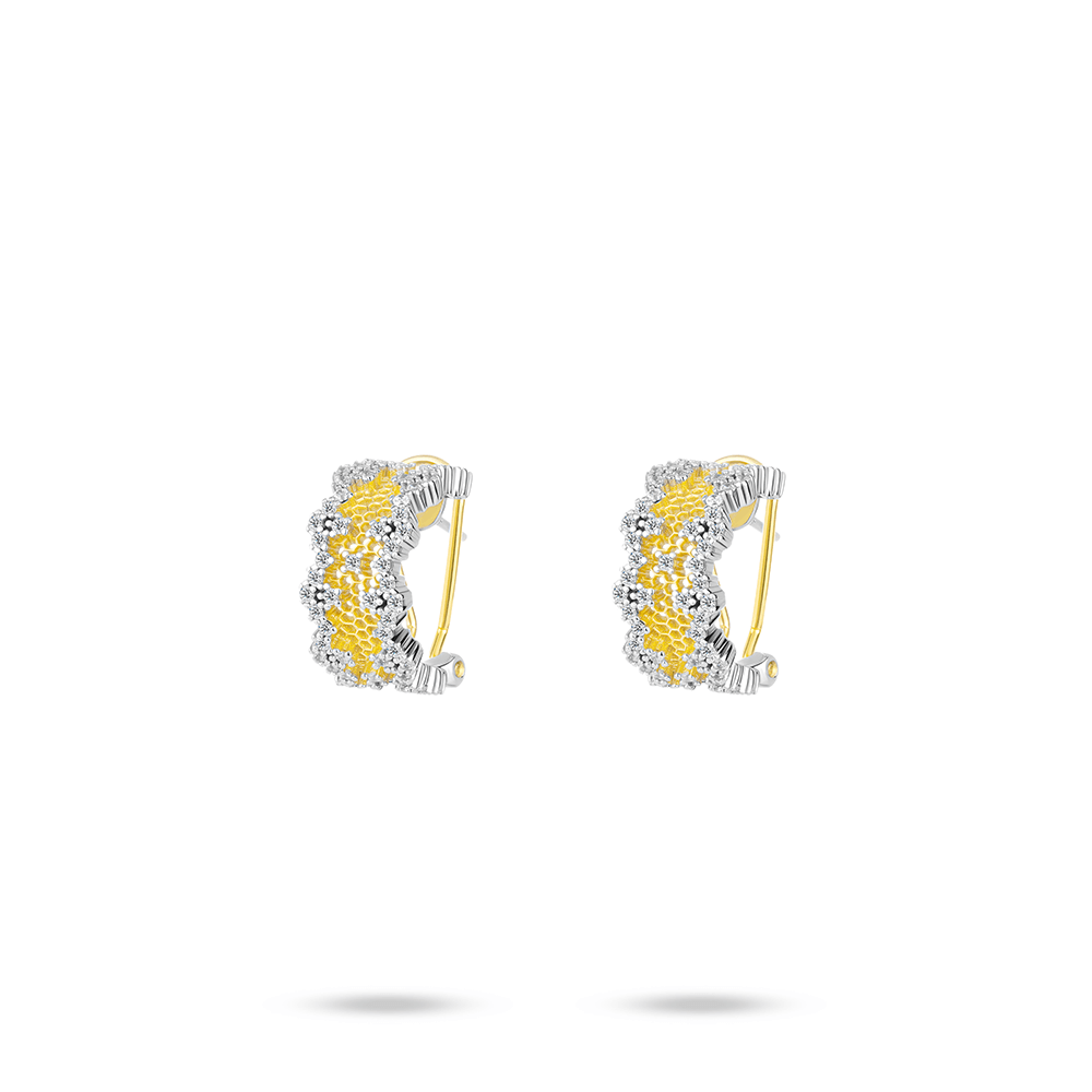 #30307-バイカラーフルダイヤ レース透かし万能ピアス(S925)