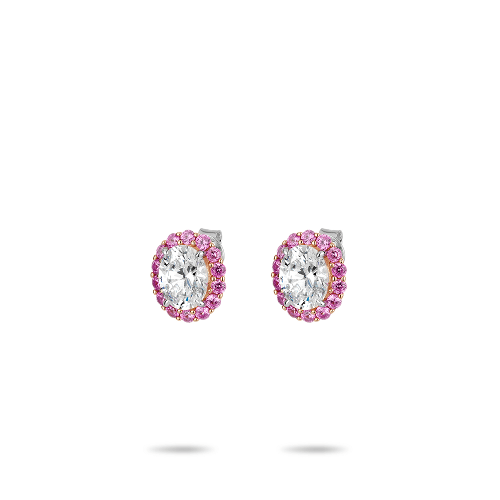 #30327  耳元に揺れる、桜月のしずく - ほんのり桜色に輝く宝石を、満鑽の星々が優しく包むイヤリング (925 シルバー)
