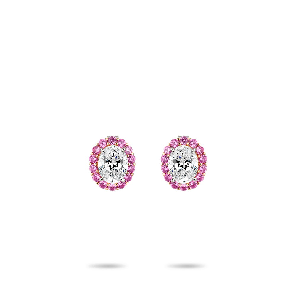 #30327  耳元に揺れる、桜月のしずく - ほんのり桜色に輝く宝石を、満鑽の星々が優しく包むイヤリング (925 シルバー)