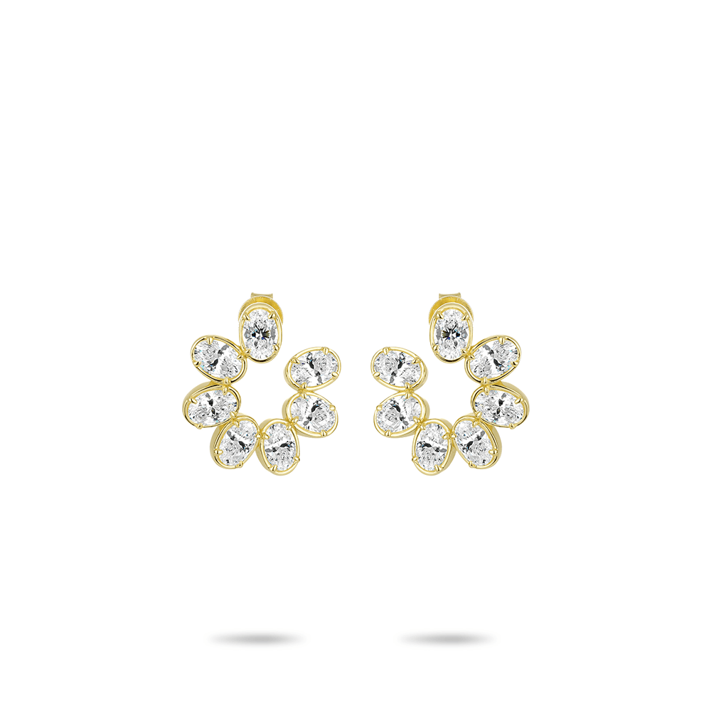 #30335ビッグストーン満載 花弁デザイン 豪華セッティング オールマッチピアス（S925）