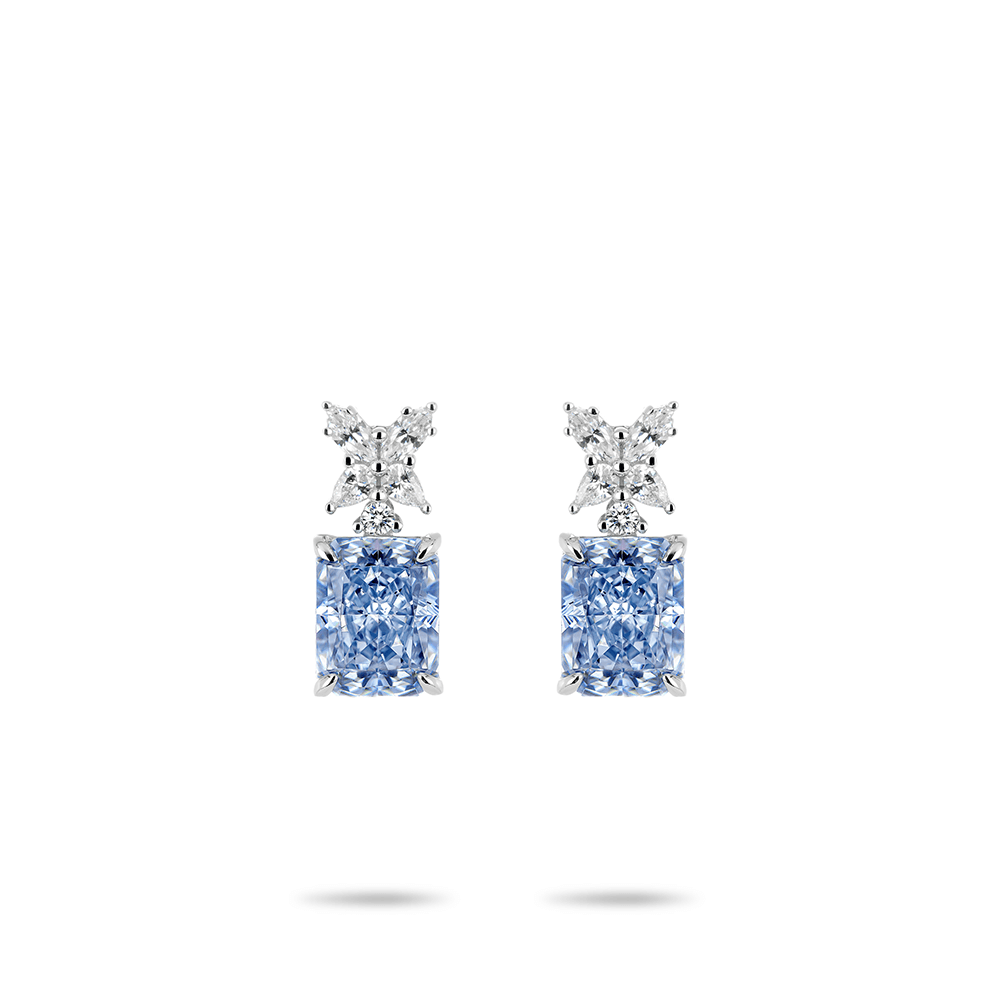 #30342 ブルースクエアジェムピアス シンプルデザイン 大人可愛い豪華光沢 オシャレなイヤーアクセサリー(925シルバー)