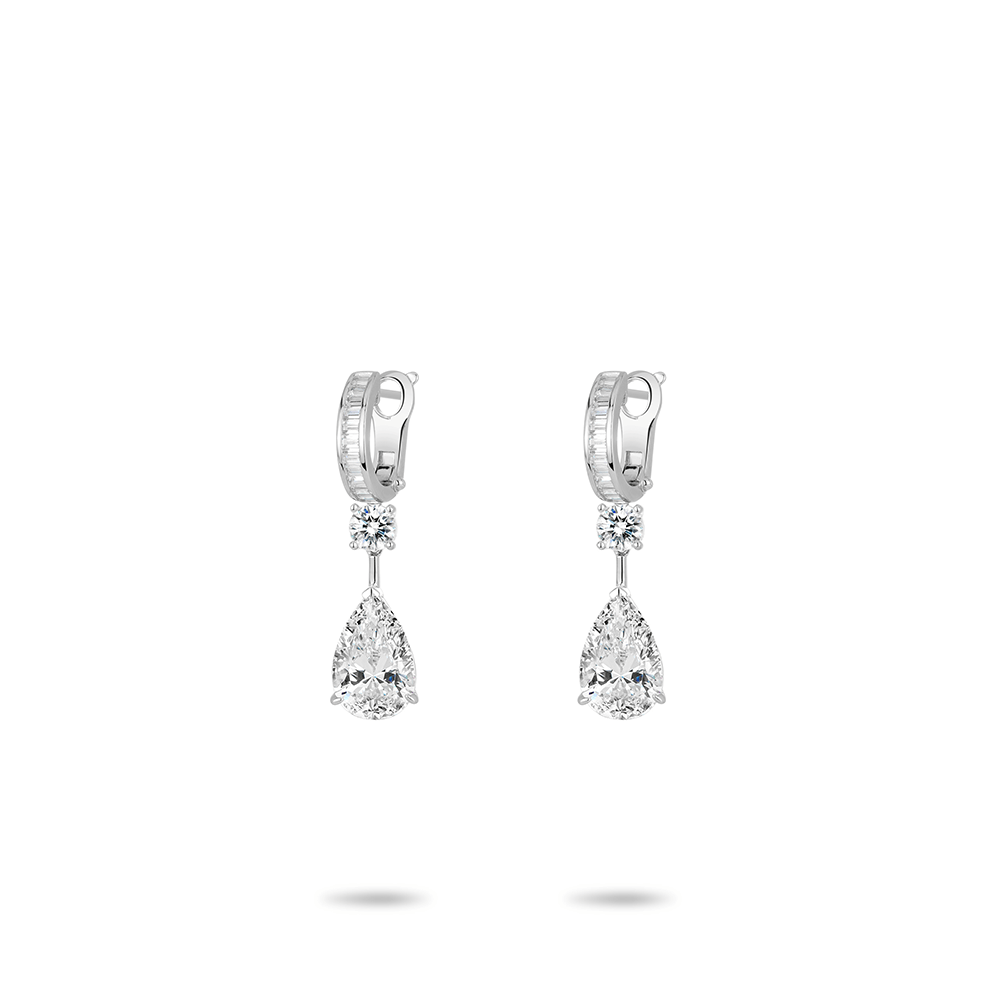 #30374- (氷花切り加工)ホワイトドロップストーン ダイヤ満載 ロングピアス オールマッチ エレガント耳元アクセサリー（925シルバー）