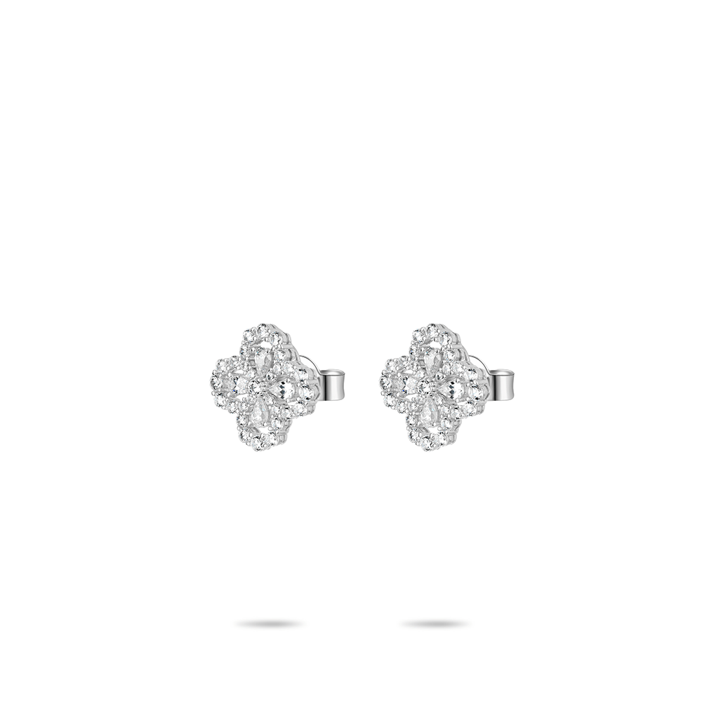 #30381 - 白水滴満ちたダイヤモンドの彫り抜き四弁花汎用イヤリング（S925 ）