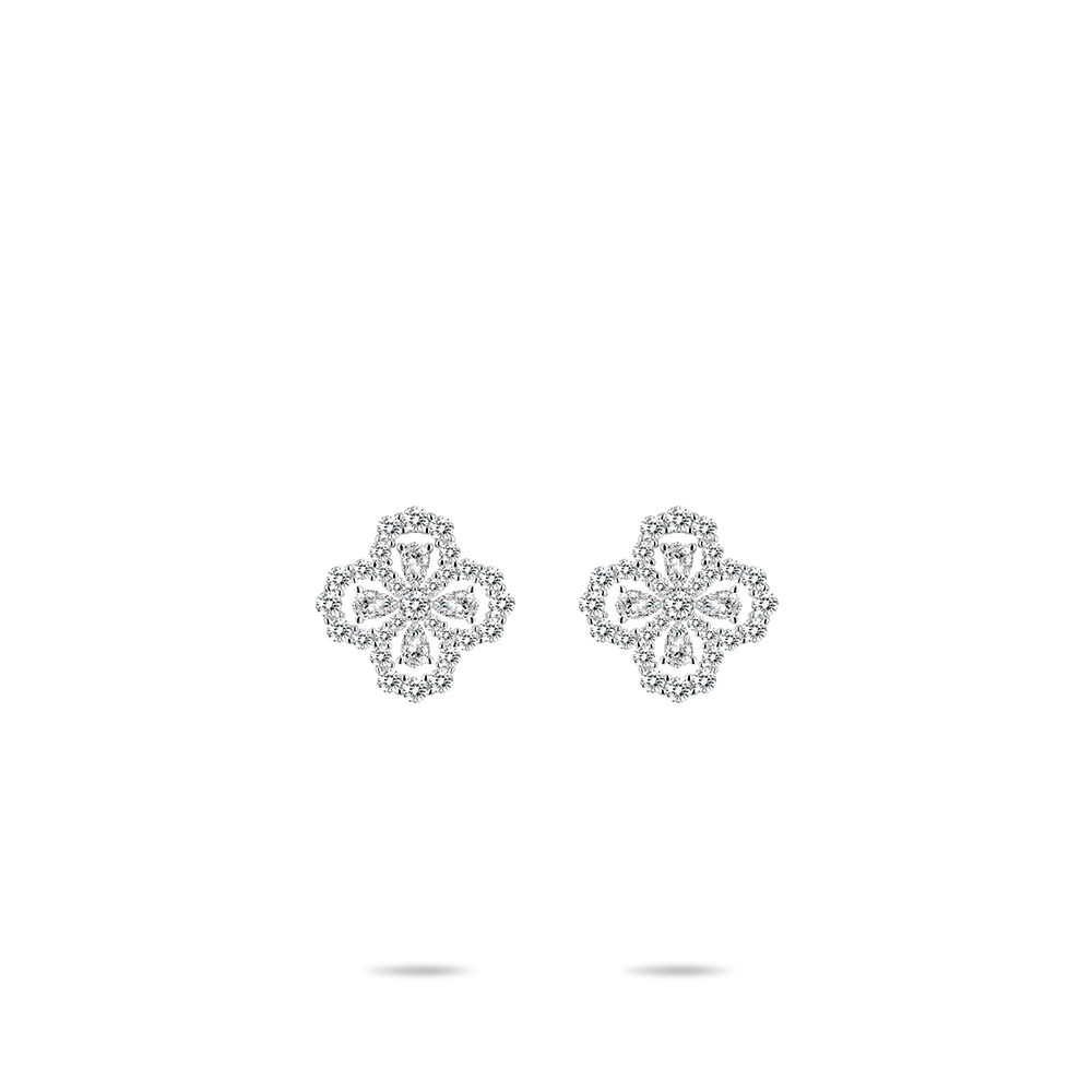 #30381 - 白水滴満ちたダイヤモンドの彫り抜き四弁花汎用イヤリング（S925 ）