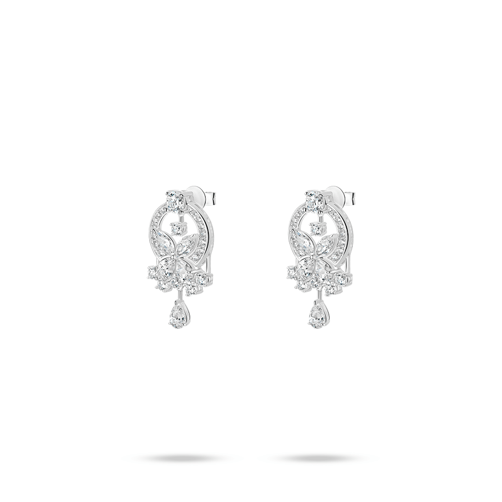 #30528 ホワイトドロップジェムピアス バタフライデザイン 大人可愛い豪華光沢 オシャレなイヤーアクセサリー(S925)