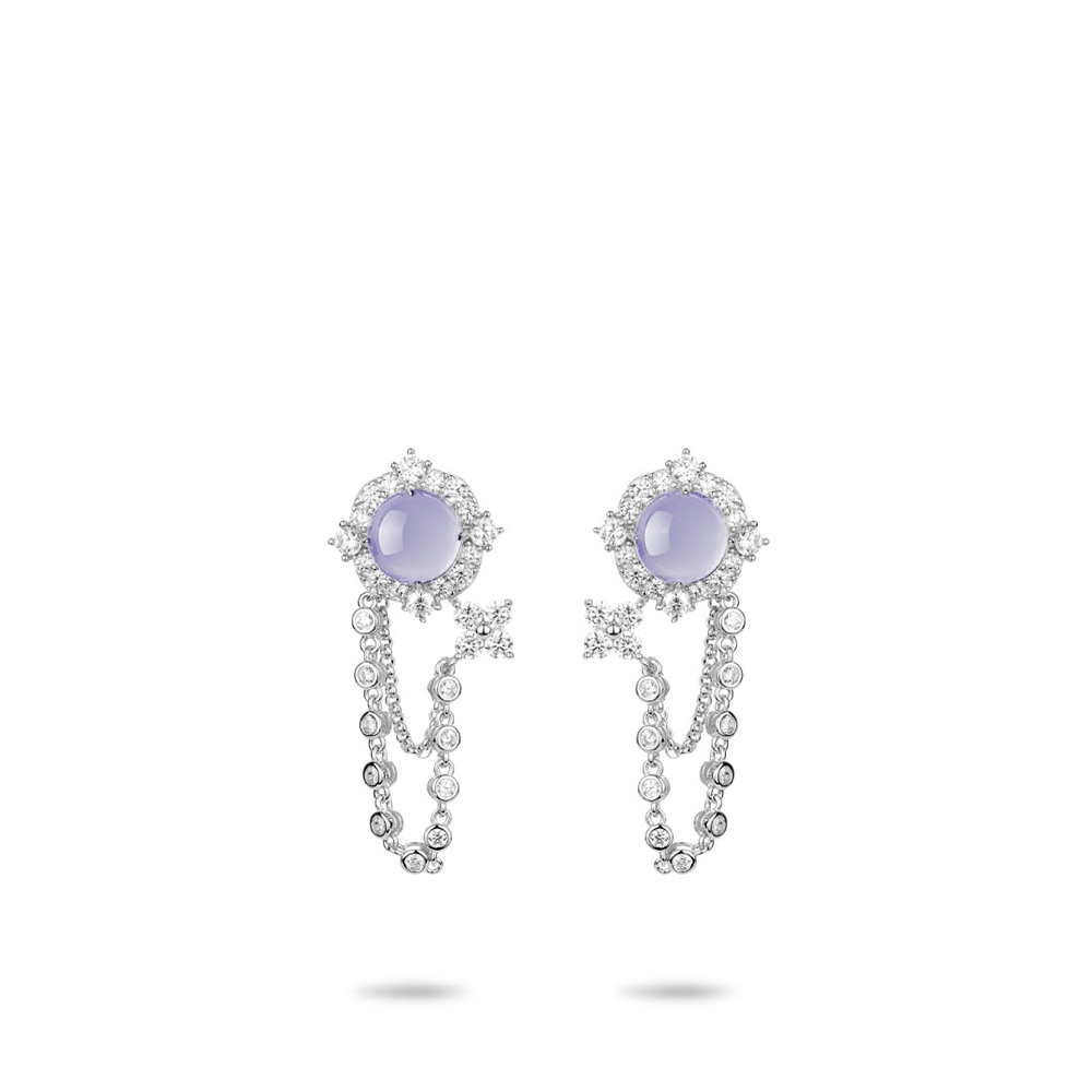#3388-ホワイト カボション フリンジピアス（925シルバー）