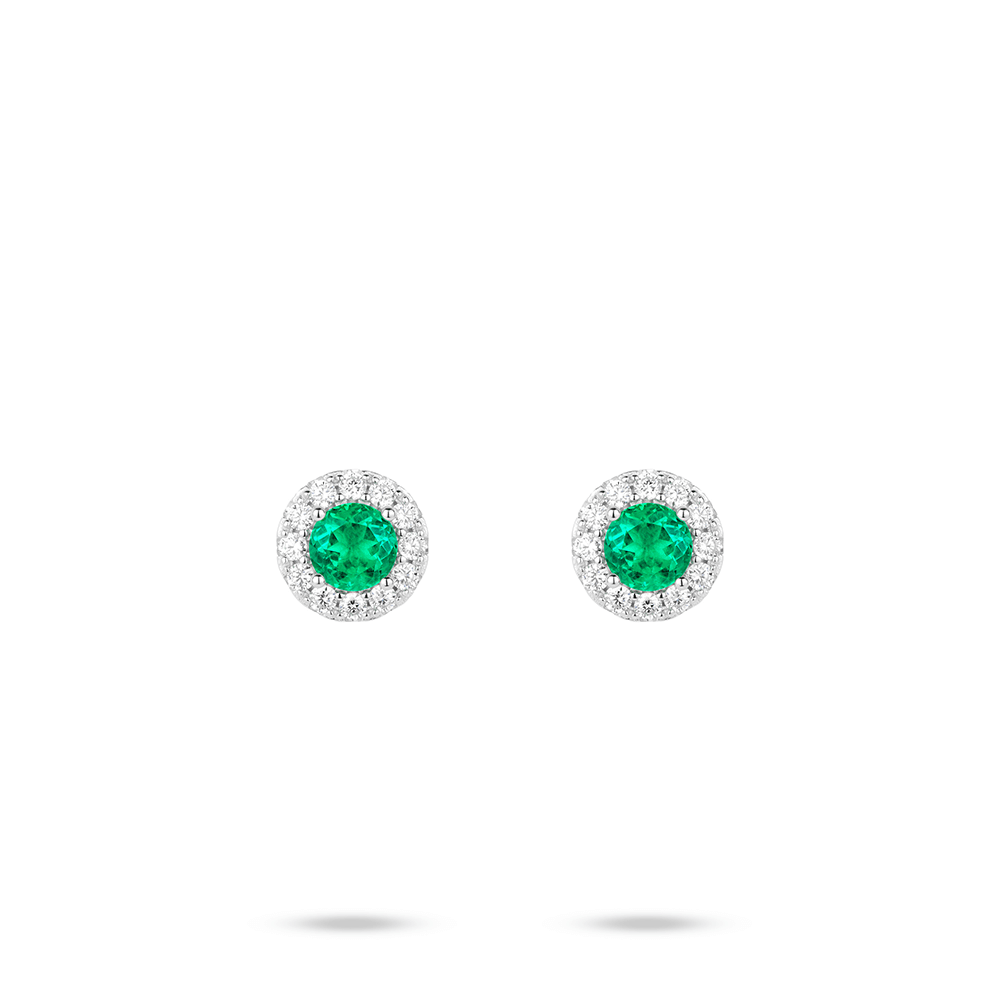 #3783-(人工ダイヤモンド)グリーンストーンピアス ラウンドデザイン 大人可愛い豪華光沢 オシャレなイヤーアクセサリー(925シルバー)