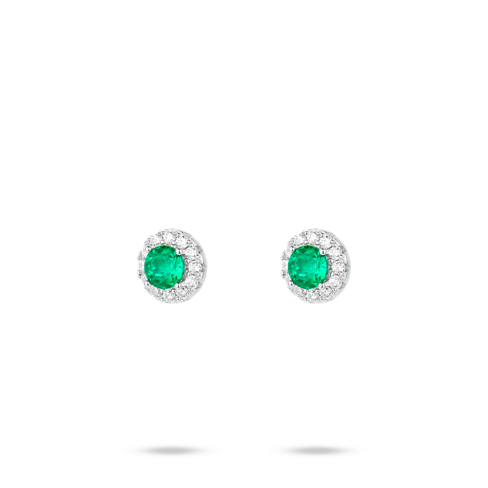 #3783-(人工ダイヤモンド)グリーンストーンピアス ラウンドデザイン 大人可愛い豪華光沢 オシャレなイヤーアクセサリー(925シルバー)