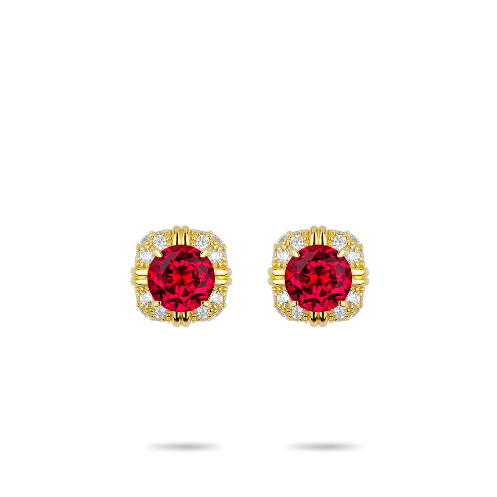 #3846-レッドドット一粒ピアス 4 爪フルダイヤデザイン 大人可愛い上品光沢 オシャレな耳元アクセサリー（S925）