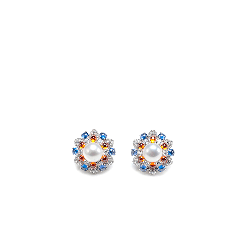 #3249-カラーストーン白パールピアス(S925)