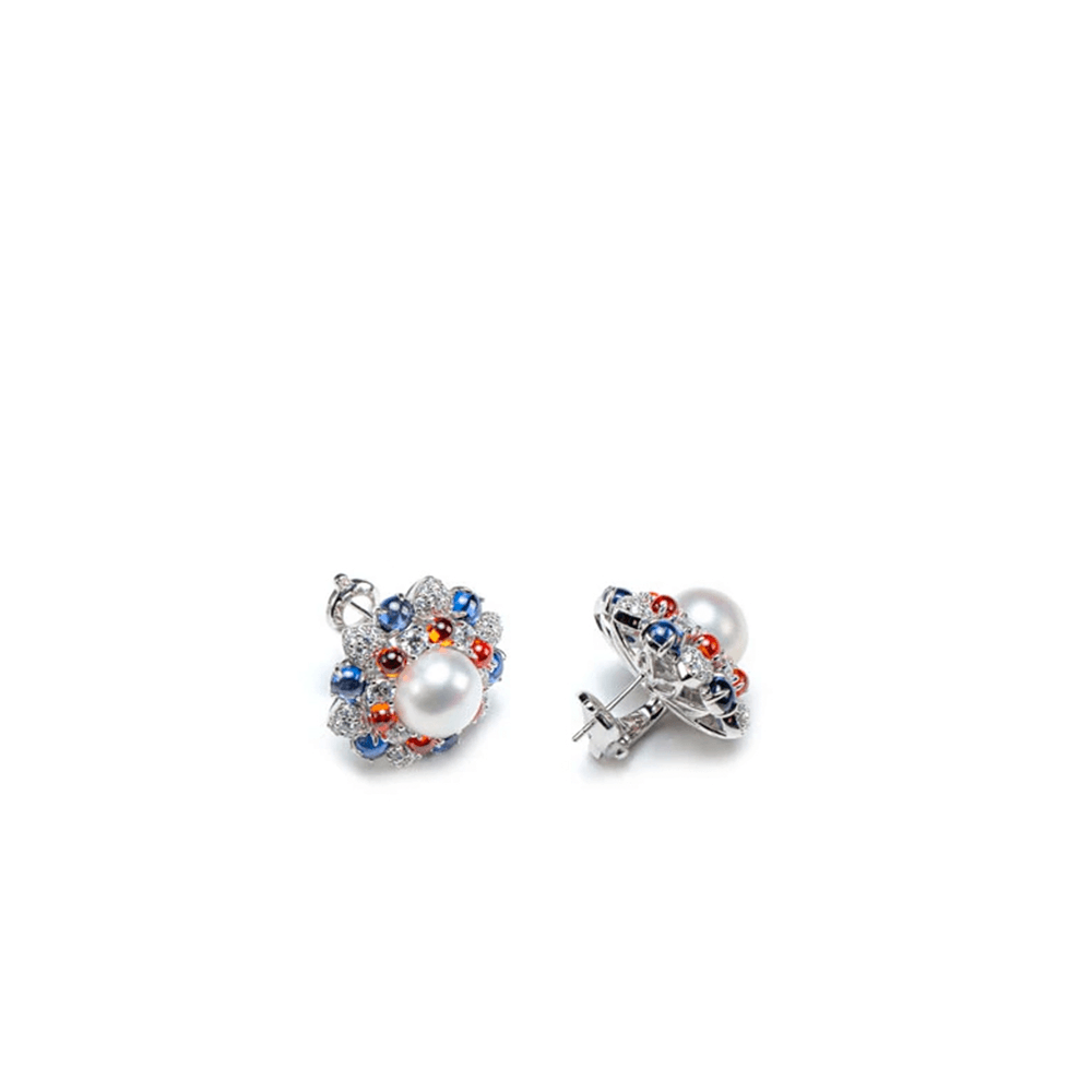 #3249-カラーストーン白パールピアス(S925)